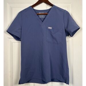 FIGS Catarina One Pocket Scrub Top Womens Small Blue V-Neck Technical Collection